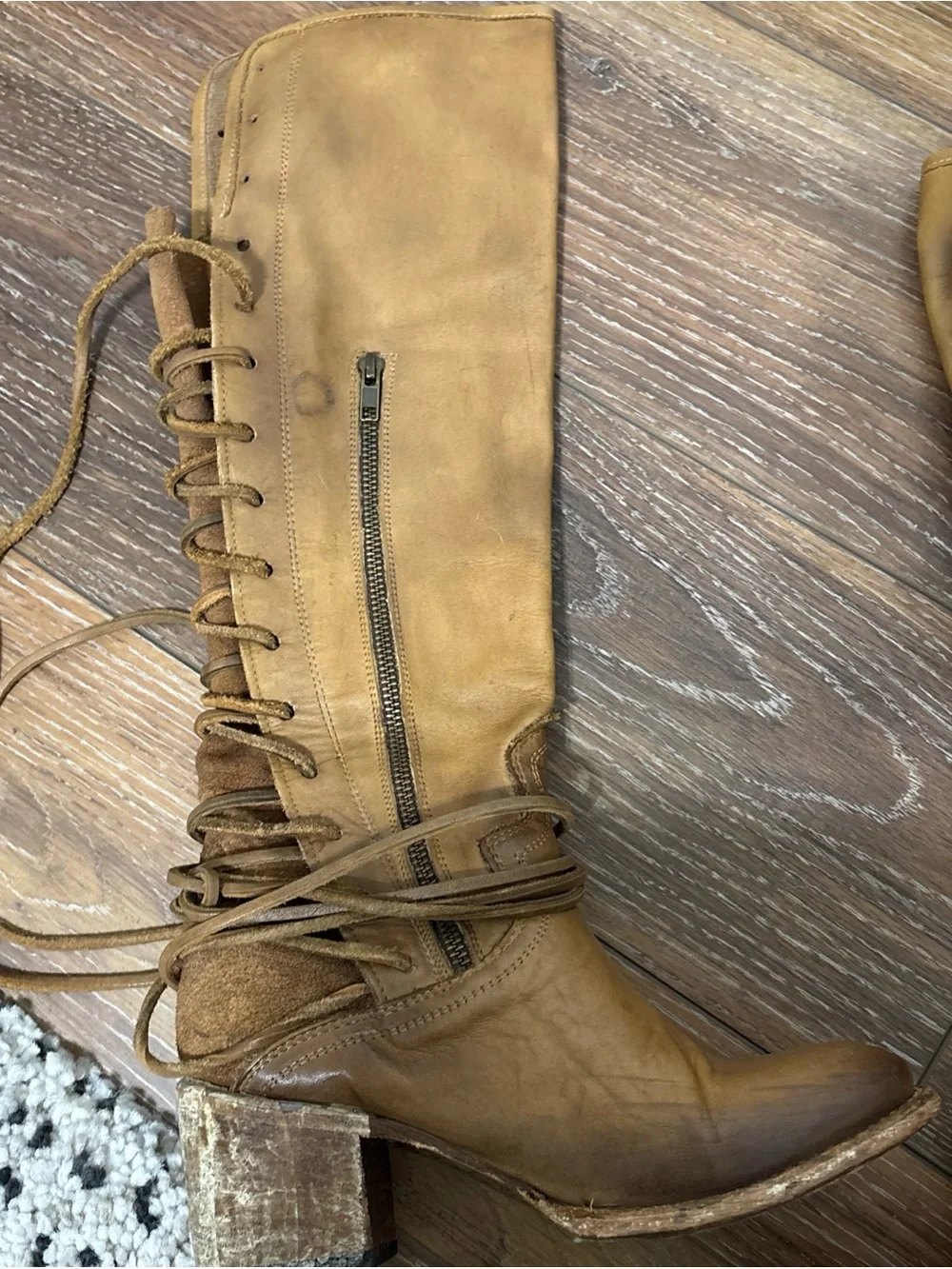 Freebird by Steven Coal Women's Tan Leather Lace-Up Knee High Boots Size 8